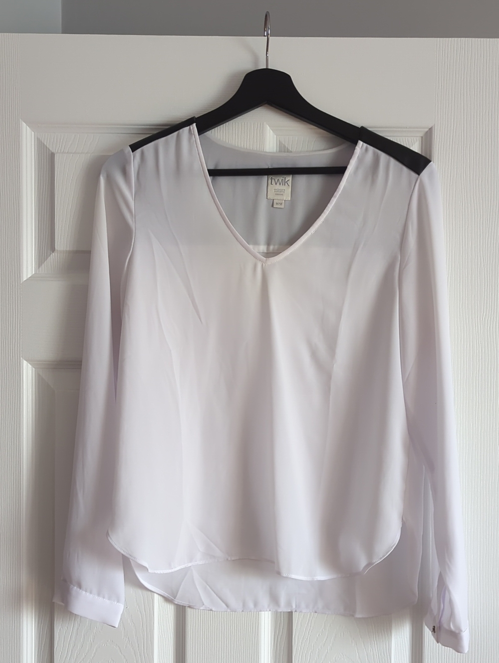 twik White V-Neck Blouse with Black Shoulder Panels